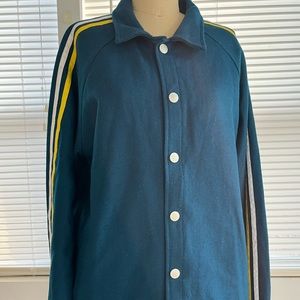 Qilo NYC Wool Winter Stripe Sleeve Teal Yellow Sporty Varsity Jacket